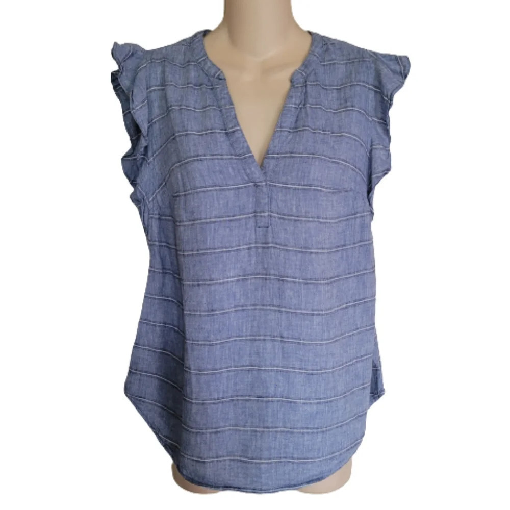 Old Navy Linen Split V-neck Ruffled Sleeveless Top Size Women's Small